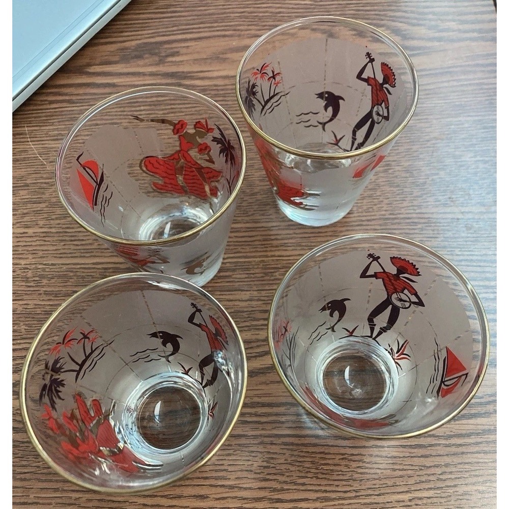 4 VINTAGE 1950s  CALYPSO SMALL GLASSES Retro Great!